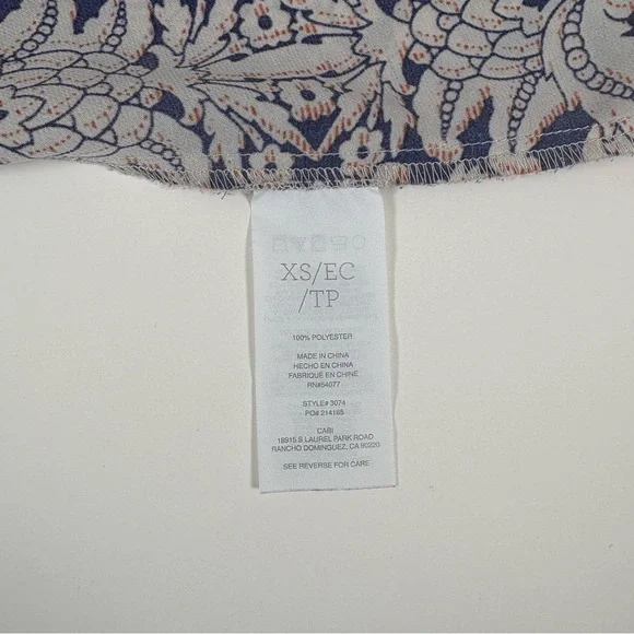 CAbi Blue and White Ruffled Cap Sleeve Blouse Top Shirt Women’s XS NWOT - Picture 4 of 4